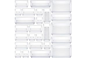 DUOJIN 25 Pezzi Trasparente Organizer per Cassetti 4 Misure Versatili Organizzatore Cassetti Plastica Contenitori per Cassetti Salvaspazio per Trucchi Cassetti,Cosmetici,Bagno,Cucina,Ufficio (Sytle A)