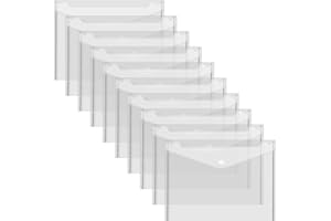 HIOIP 10 Pcs A5 Plastic Wallets, Clear Document Folders with Popper Waterproof Transparent Plastic Envelope Files Snap Button for School Home Office Travel Paperwork Organization (24x17cm)