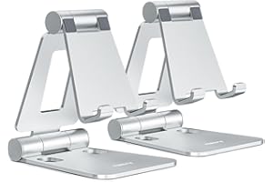 NULAXY Soporte de teléfono Plegable Paquete de 2 Unidades, Soporte teléfono móvil Ajustable Compatible con iPhone 15 14, 13, 12, 11, XS, XR, X 8, Huawei, Samsung, Todos los teléfonos, Plata y Plata