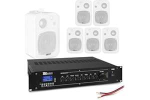 POWER DYNAMICS Background Music System with Bluetooth Amplifier and Wall Mounted 4" Speakers – 100V Commercial Audio PA Solution for Restaurants, Cafes, Bars, Shops – White, Set of 6 Speakers Included