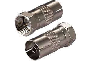 Vecys Adaptateur Câble Coaxial Antenne TV Type F Mâle à TV Adaptateur Femelle DVB-T T2 Adaptateur Antenne Tuner TV HD TV pour TV Ariel BK LED 4K 3D UHD TV (2 pcs)