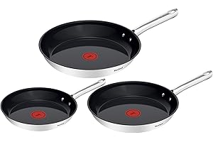 Tefal Duetto On Pfannen-Set, 3-tlg. 20/24/28 cm, Go Ceram keramische Antihaftbeschichtung, Thermo-Signal, genieteter Griff, für alle Herdarten geeignet, Edelstahl, G766S334