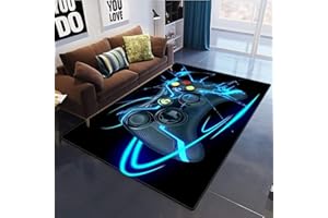 PEIHUODAN 3D Alfombras Gamer Gaming Habitacion Juvenil Chico Infantiles Pelo Corto Grande Consola de Juego Alfombras Salon Baño Modernas Alfombras Videojuegos Lavable Vinilo Negro Azul (100x120 cm)