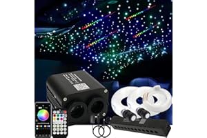 Callsky Dual Color 20w Twinkle Fiber Optic Starlight Headliner Kits 1200pcs 0.03in 13.1ft, RGB Meteor Shooting Star, APP/Remote/Sound Activated Control Home Car Ceiling Décor