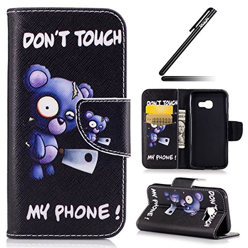 Galaxy A5 2017 Hülle,Galaxy A5 2017 Schutzhülle,Ukayfe Handy hülle / Tasche / Cover / Case für Samsung Galaxy A5 2017 Drucken Niedlich Bär Muster PU Leder Flip Cover Leder Hülle Kunstleder Folio Schutzhülle Wallet Tasche Etui im Brieftasche Standfunktion Kredit Kartenfächer für Samsung Galaxy A5 2017 - Don't Touch My Phone