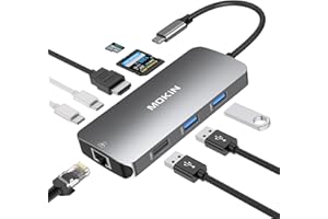 USB C Hub Multiport Adapter for MacBook/Dell/HP, MOKiN 9 IN 1 USB C Dongle Laptop Docking Station with 4K HDMI Ethernet, Laptop Adapter 3 USB Port, 100W PD Charging, SD/TF