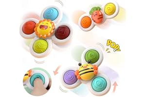 BIAOQINBO 3 Stück Saugnapf Spielzeug, Sensorik Spielzeug Baby 1 Jahr Tisch-Saugnapf Spielzeug Kreisel Kinder Baby-Badespielzeug Geschenke (Smiley)