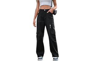 IVIR Cargo Pants Women High Waist Wide Leg Casual Pants with 7 Pockets Stretchy Drawstring Baggy Y2K Trousers