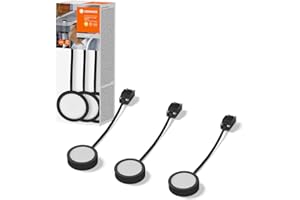 LEDVANCE Oprawa podszafkowa PUCK 65mm 830BK, 3x3W, 3x330lm, okrągły kształt i ciepłobiałe światło (3000K), zestaw trzech lamp podszafkowych ze zintegrowanym modułem LED, stopień ochrony IP20