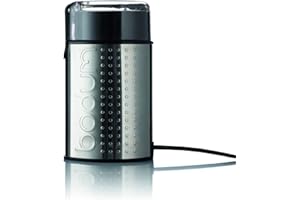 Bodum 11160-16EURO-4PL Bistro - Macinacaffè elettrico a lamelle, 150 W, finitura metallica