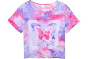 Arshiner Ragazze T-Shirt Tie-Dye Bambini Estate Manica Scollo Rotondo Manica Campagne Tops Corta Libero Tempo Moda Maglietta per Girls 5-14 Anni