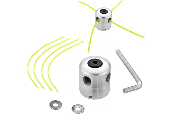 SWAWIS Tête de Débroussailleuse Universelle Aluminium Fils Tête Coupe-Bordure Tête Double Fil Bobine Nylon pour Tondeuse, 1 Têtes de Fil + 4 Fils