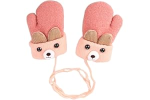 IEASEY Moufles d'hiver pour Bébé 0 à 3 ans Enfant Garçon Fille Moufles Tricot Ours Gants avec Corde Epais Chaud Mitaines avec Doublure Polaire Thermique Isolées Neige Temps Froid Bambin Gants pour enfants