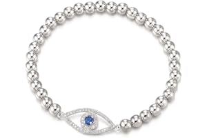 COOLSTEELANDBEYOND Bransoletka Protection Evil Eye Beads dla kobiet z niebieską i białą cyrkonią