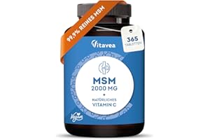 ‎VITAVEA MSM 2000mg mit Vitamin C 60mg - 99,9% reines MSM (Methylsulfonylmethan) - 365 hochdosierte vegane Tabletten - Laborgeprüft, ohne unerwünschte Zusätze - Vitavea
