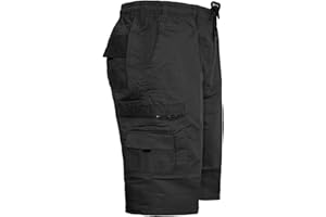 Whispering Jones London Mens Cargo Combat Plain Long Shorts Elasticated Waist Summer Polycotton SZ 30-40