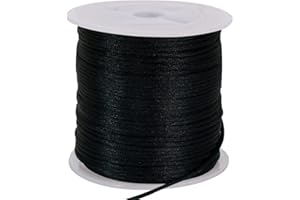 TONIFUL Cordon en nylon noir satiné pour fabrication de bracelets, bijoux, macramé, bordure cirée, collier - 1,5 mm x 45,7 m - Kumihimo, nœud chinois
