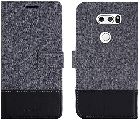 LG V30 WALLET CASE Textile fabric Artificial leather bag Protective cover Mobile phone case Business card compartment and stand function (BLACK)