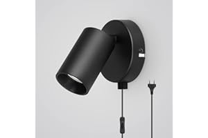 TaFiCo LED Lámpara de pared Negro - GU10 Apliques con Cable Enchufe e Interruptor Interior Industrial Apliques Luz de pared Ajustable Moderno para Dormitorio Pasillo Cocina (Sin bombillas)