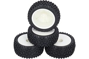 Hapivida Neumáticos de Goma para Buggy de Control Remoto de 4 Piezas + Llantas de Rueda de 6 Radios Repuesto de Neumáticos de Bujes de Rueda RC para 1/10 RC Coche de Carreras de Recorrido Corto