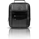 Av A Dos Men's Black Phone Split Leather Plaid Hand Shoulder Cross Strap Bag Medium Size