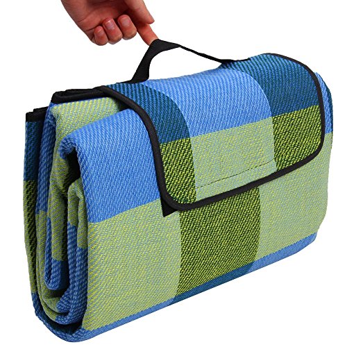 Picknick Decke XXL 200 x 200 cm mit Tragegriff isolierende Unterseite hellblau gelb Beach Decke Picknickteppich Campingdecke - 6