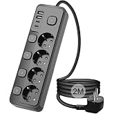 3680W Pro Power 2xType-C ve 2x USB Girişli Anahtarlı 4l&uuml; 2mt Uzatma Kablolu Akım Korumalı Priz