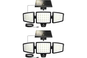 Lepro Lampes Solaire Extérieur avec Détecteur de Mouvement, 3 Têtes Réglables 72 LED 1200LM, Lumière Solaire Extérieure IP65 étanche, Applique Murale 270° Angle 360 Rotative pour jardin - 2pcs