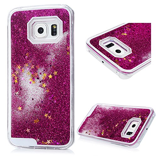 Badalink Samsung Galaxy S6 Edge Slimcase Hülle PC Treibsand Flüssige Liquid Bling Hülle Case Glitzer Glitter Shiny Glanz Sparkle Sterne Star Weich Flexibel Einteilige Handyhülle Soft Leicht Stoßstangen Case Rosarot
