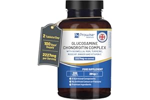 PH PROWISE HEALTHCARE Complejo de glucosamina y condroitina 2227 mg por porción | 200 tabletas de alta resistencia | 8 Componentes Nutricionales | Fabricado en Reino Unido por Prowise.
