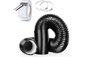 YIJUHOU 4Inch 5FT Flexible Aluminum Ducting, Black Air Duct Pipe for 100mm Standard Tumble Dryer Vent, Extractor Fan, Grow Tent, 2 Hose Clamps and 1 Aluminum Foil Tape Included
