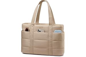 LOVEVOOK Tote Bags for Women, Lightweight Puffer Work Bag with Zip, Large Quilted Laptop Handbag Ladies Teacher Uni Shoulder for University College School Shopping Travel