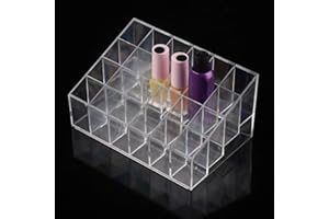 Denash Porta Rossetto Contenitori portaoggetti in Vetro Porta Rossetto, Espositore per Smalto per Unghie, Supporto Contenitore per Trucco per Smalto per Unghie Trasparente 24 Griglie Porta