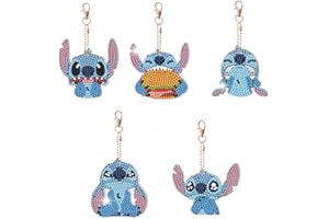 BAYIDUN 5D DIY Diamond Art Painting Keychain, 5 Pcs Diamond Arts and Crafts Embroidery Painting Full Drill Double-sided Keyrings Keychains for Bag Purse Handbag Ornament Gift Kids Women Girls (Stitch 1)