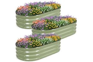 INNO STAGE Galvanized Raised Garden Bed, 4Ft Metal Planter Boxes Outdoor for Growing Vegetables,Herbs,Flowers Steel Plant Raised Garden Bed Kit-Olive Green 3Pack