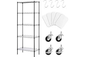 Solerconm Étagère de Rangement en Métal，Rangement à 5 Niveaux Meuble，Meuble de Rangement，Étagère de Cuisine，Salle de Bain，pour Cuisine,Salon,Balcon, Placard, Garde-Mange,Garage（Noir 42 * 30 * 150cm）