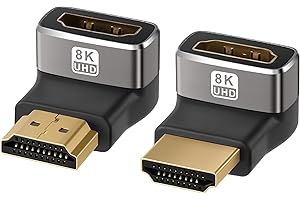 HLLYLL HDMI Adapter 2 Stück - 8K Ultra HD bidirektional 90° Abgewinkelt Stecker auf Buchse - HDMI Kupplung Verbinder 8K@60Hz / 4K@120Hz Aluminium 2.1 HDR VRR Dolby eARC 3D 48Gbps für TV/Xbox/PS5/PC/Projector