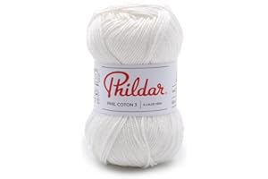 Phildar - Pelote de Laine Phil Coton 3 - Laine à Tricoter - 100% Coton - Aiguille n°3 - Couleur Blanc
