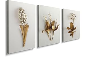 PRINFANTASY Canvas Wall Art 3 Panels Framed Abstract Autumn Flower Art Pictures Printing Poster Canvas Prints Wall Decor for Bedroom Living Room Bathroom Office Ready to Hang 30x40cmx3 Pcs, YH089