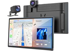 LAMTTO 4K Carplay Screen for Car with 9" Touchscreen, Dash Cam and 1080P Reversing Camera, Wireless CarPlay & Android Auto, Mirror Link, GPS, Voice Assistant, Loop Recording, G-Sensor, 64G TF Card