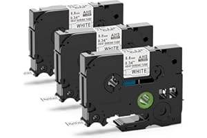 3x MarkField HS HSe-221 Nastro Adesivo Termorestringente Compatibile con Brother P-touch PT-E110 H300 E300VP E500 E550W, 8.8mm x 1.5m, Nero su Bianco, HSe221 Heat Shrink Tube Etichette