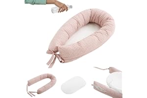 COOL · DREAMS - Cojín Nido con Base Impermeable ☔ y desenfundable para bebé 100% algodón hipoalergénico. con Certificado Oeko-Tex (Rosé Vichy)