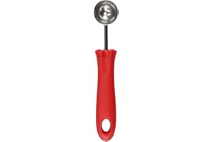 KitchenCraft Melon Baller Fruit Scoop, Soft Grip Easy to Clean Stainless Steel Head Cuts, 17cm (6.7"), Red