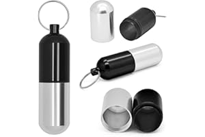 Grenhaven Mini Scatola per Pillole, Capsula per Banconote, Piccolo Contenitore Portapillole Impermeabile in Alluminio, Organizer Personale Per Pillole, Portachiavi, 8 cm, Argento-Nero
