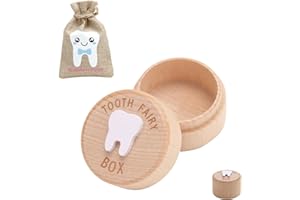 Mantoto Tooth Fairy Kit - 2 Piece Set With Cute Box and Bag, 3D Carved Wooden Storage for Dropped Teeth (Blue)