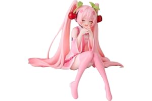 Huawealthy Cherry Miku - Figura de anime rosa con diseño de doble cola de caballo de 11 cm, postura sentada, estatua de anime para decoración de escritorio y habitación y colección (ojos cerrados)