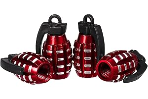 KINBOM 4 Piezas Tapas para Válvulas de Aluminio, Estilo Granada de Mano Resistente Tapones Valvula Coche de Neumático Sello a Prueba de Aire para Automóviles SUV Camiones Motocicletas (Rojo)