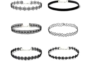 CLYHON 6 Pieces Black Lace Choker Necklace Set Velvet Choker Classic Choker Necklace Layered Black Chokers Necklaces Cute Jewelry Women Girl Gift Pack