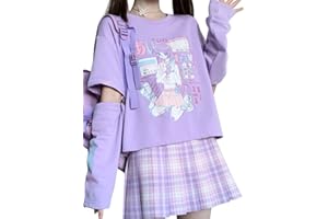YINGKE Mujer Japonesa Kawaii Sudadera Anime Manga Gótica Y2K Harajuku Camiseta de Manga Larga para Niña