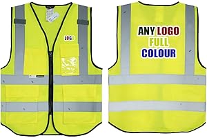 UNIGIFT Multi-Couleurs Logo personnalisé Jaune Salzmann 3M. Gilet de Sécurité Haute Visibilité Gilet Multi poches pour Téléphone, carte d’identité Hi-Vis Gilet 3M Ruban Réfléchissant Haute visibilité